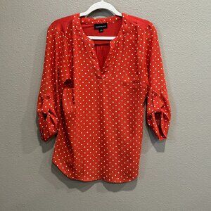 Fortune + Ivy Tulsa Mixed Material Blouse (Burnt Orange, S)